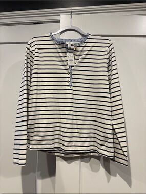 J. Crew White and Navy Striped Long Sleeve Tee